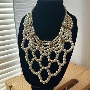 Cream Faux Pearls Layered Necklace with Gold Accents Costume Jewelry